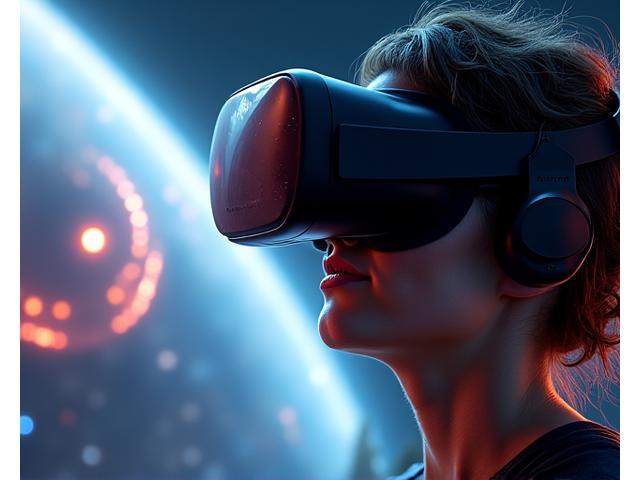 Personne portant un casque VR explorant une galaxie virtuelle